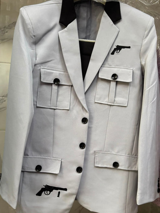 Club AK Premium White Designer Blazer and Black Pant Set for Men