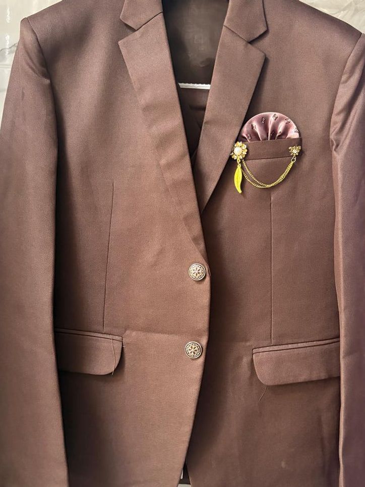 Club AK Men's Premium Coffee Brown Three Piece Suit Set for Wedding, Reception & Party Wear