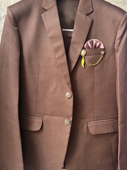 Club AK Men's Premium Coffee Brown Three Piece Suit Set for Wedding, Reception & Party Wear