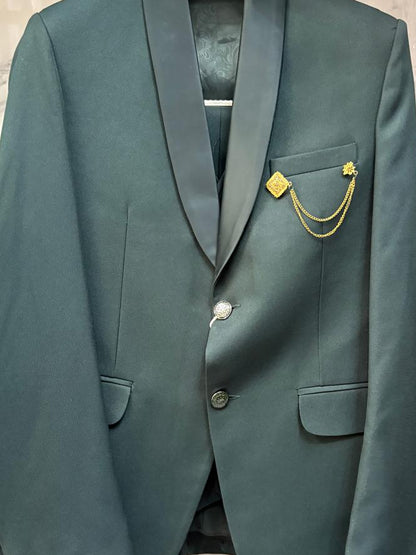 Club AK Luxury Three Piece Suit Set in Deep Green for Men