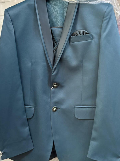 Club AK Men's Premium Teal Blue Three Piece Suit Set for Wedding, Reception & Party Wear