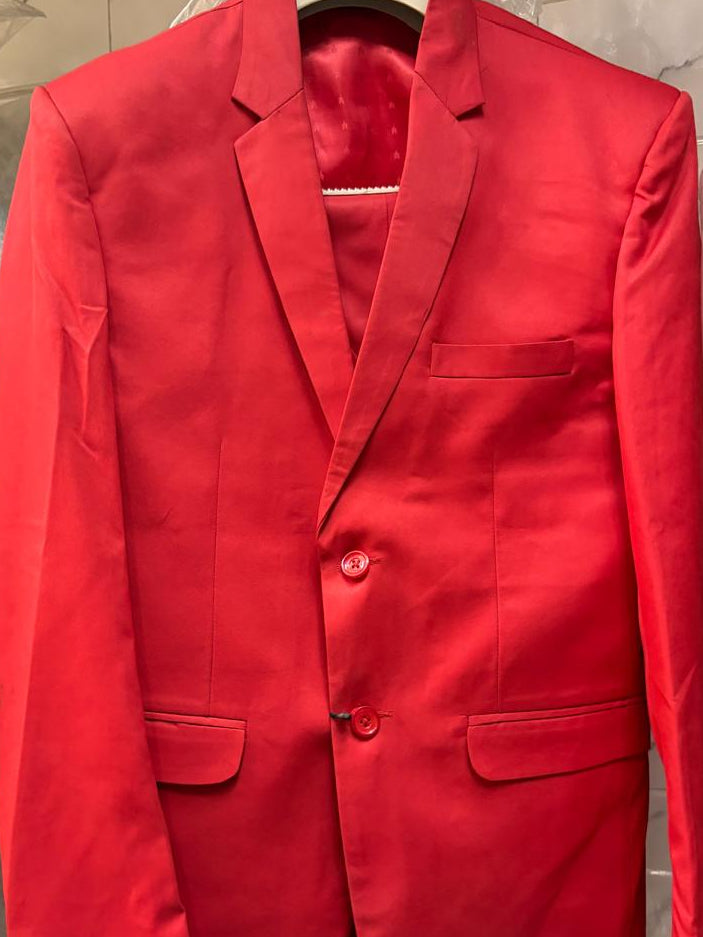 Club AK Men's Premium Bright Red Three Piece Suit Set for Wedding, Reception & Party Wear
