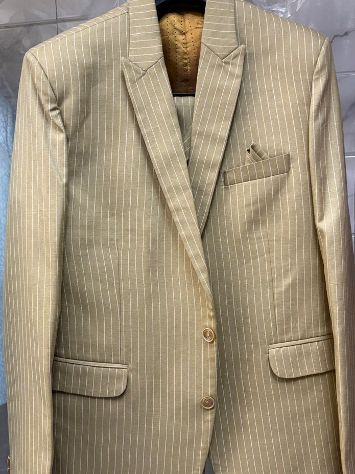 Club AK Premium Beige Pinstripe Party Wear Suit for Men