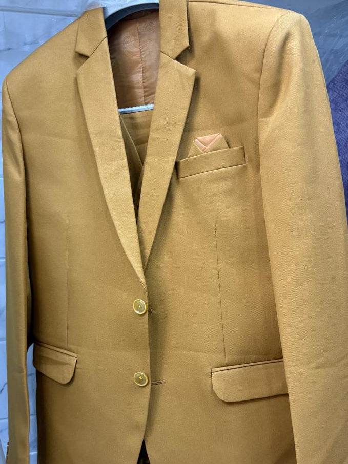 Club AK Men’s Modern Mustard Yellow Three Piece Suit for Groom & Reception Wear
