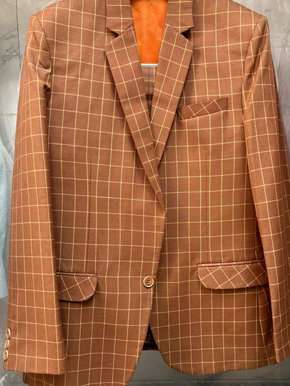 Club AK Men’s Elegant Brown Checkered 3-Piece Suit for Wedding & Reception
