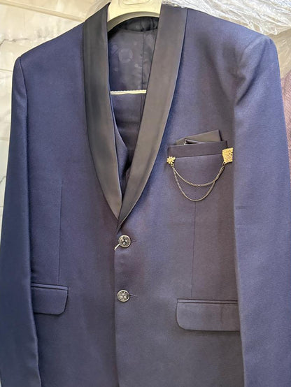 Club AK Men’s Premium Navy Blue Three Piece Suit for Wedding & Reception