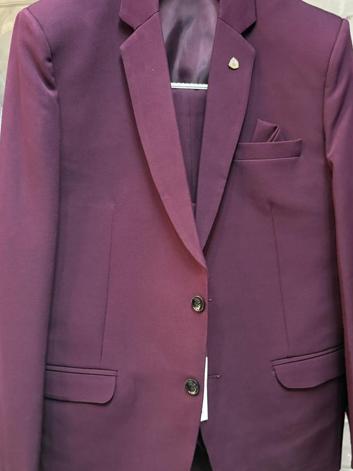 Club AK Men’s Premium Wine Three Piece Suit for Wedding & Reception