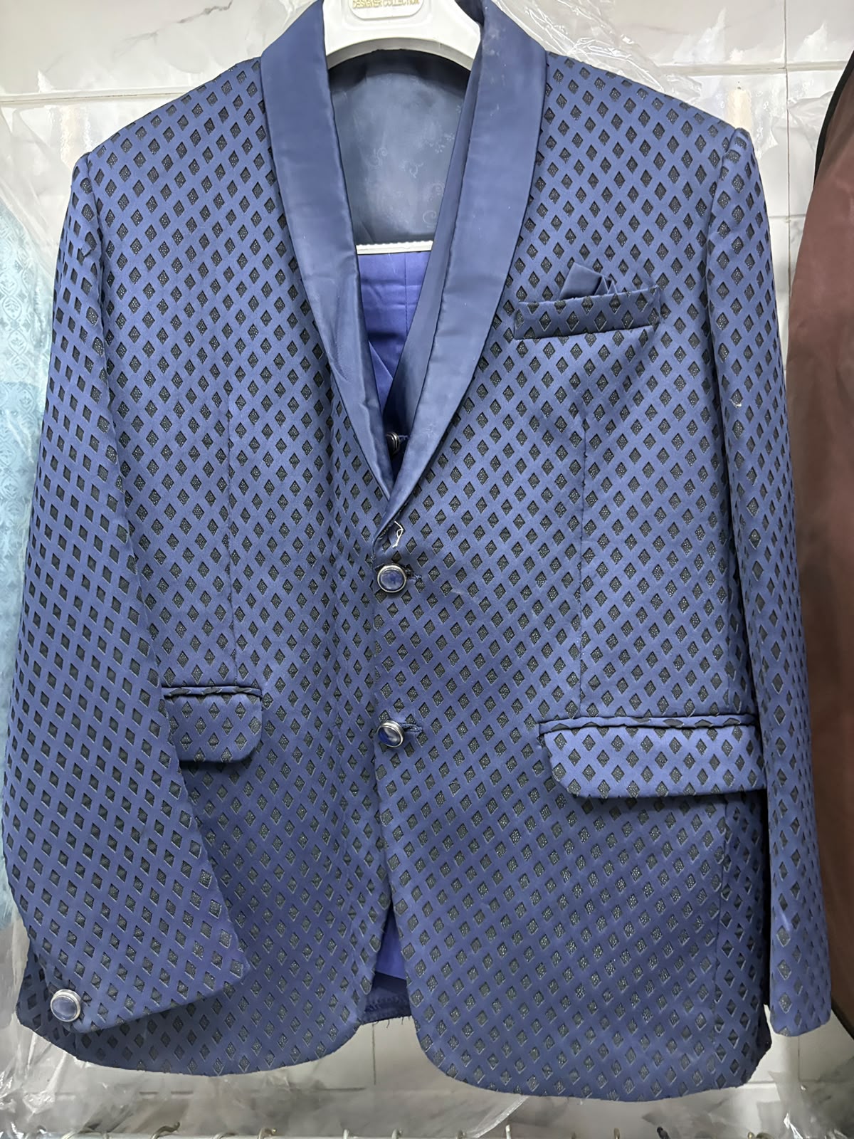 Club AK Men's Royal Blue Satin Finish Three Piece Suit