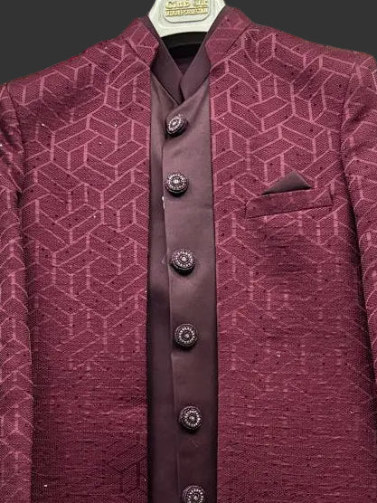 Club AK Men’s Premium Maroon Designer Indo Western Suit | Wedding & Reception Wear
