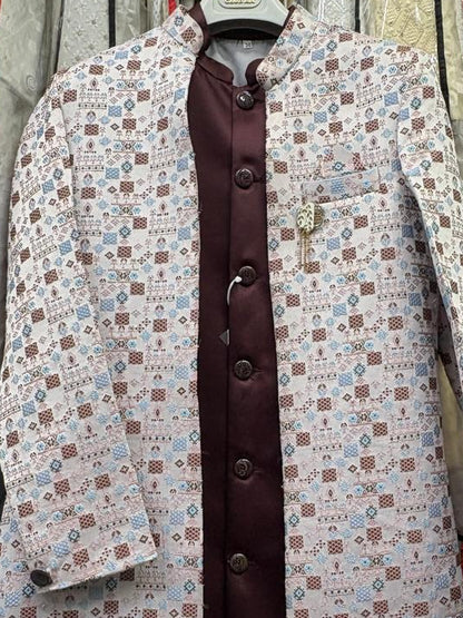 Club AK Men’s Premium White Printed Indo Western Suit | Wedding & Festive Wear