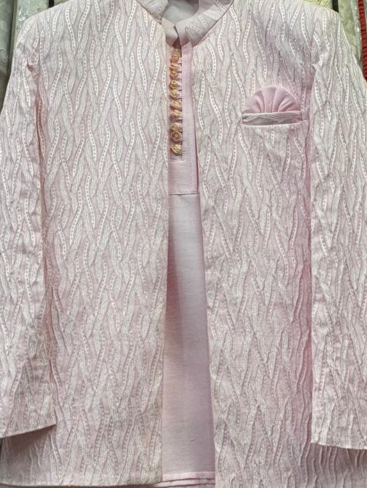 Club AK Men’s Premium Pink Textured Indo Western Suit | Wedding & Festive Wear