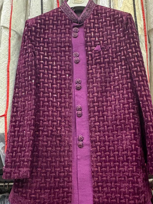 Club AK Men's Magenta Designer Indo Western Suit | Luxury Wedding & Festive Wear