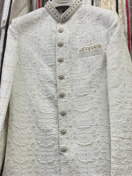 Club AK Men's Cream Embroidered Indo Western Suit | Wedding & Engagement Wear