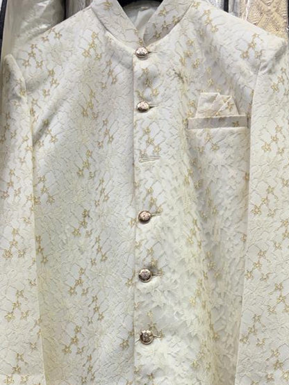 Club AK Men's Ivory Gold Embroidered Indo Western Suit | Wedding & Reception Wear