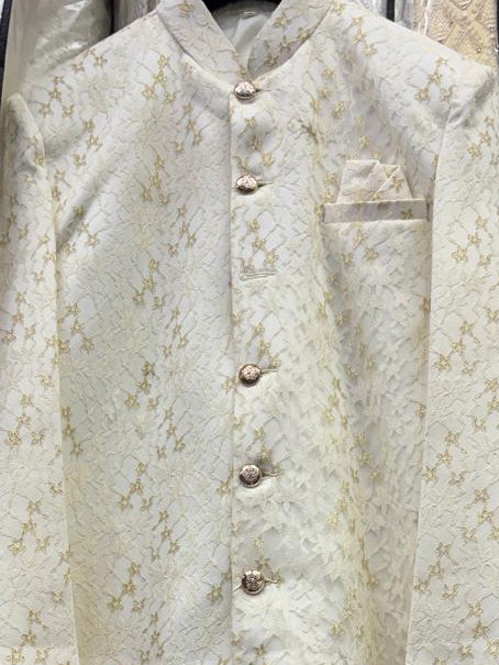 Club AK Men's Ivory Gold Embroidered Indo Western Suit | Wedding & Reception Wear