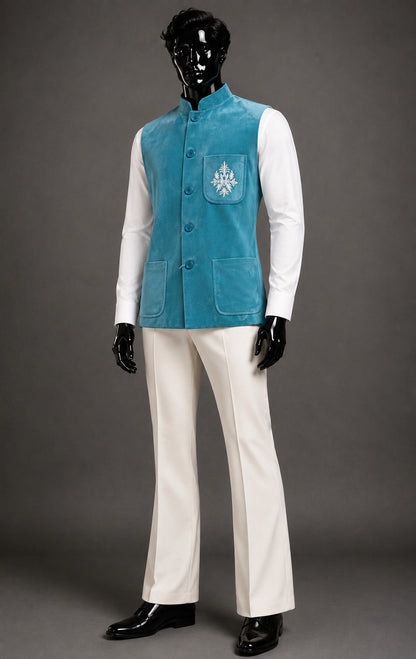 Club AK Men’s Premium Velvet Nehru Jacket with Embroidered Pocket