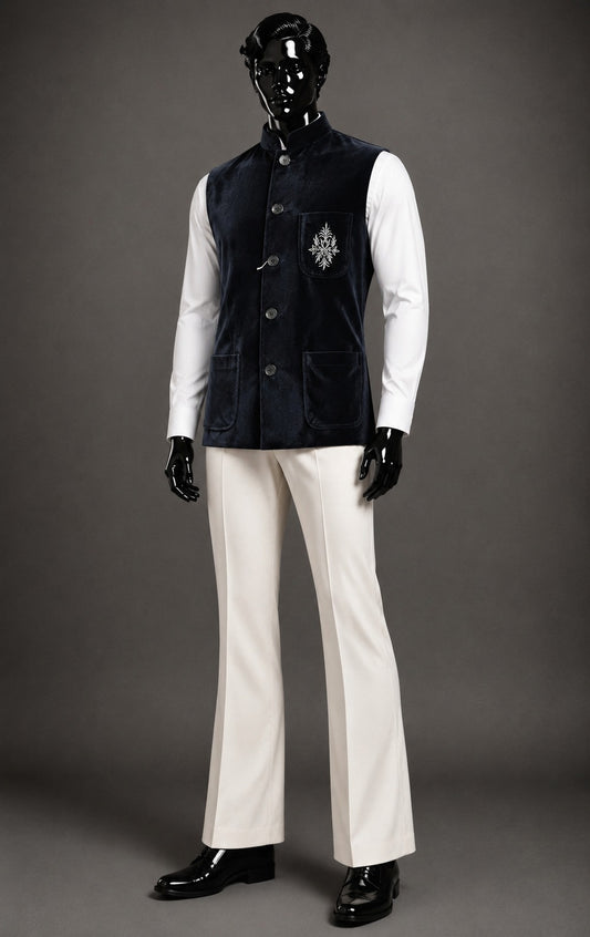 Club AK Men’s Premium Velvet Nehru Jacket with Embroidered Pocket