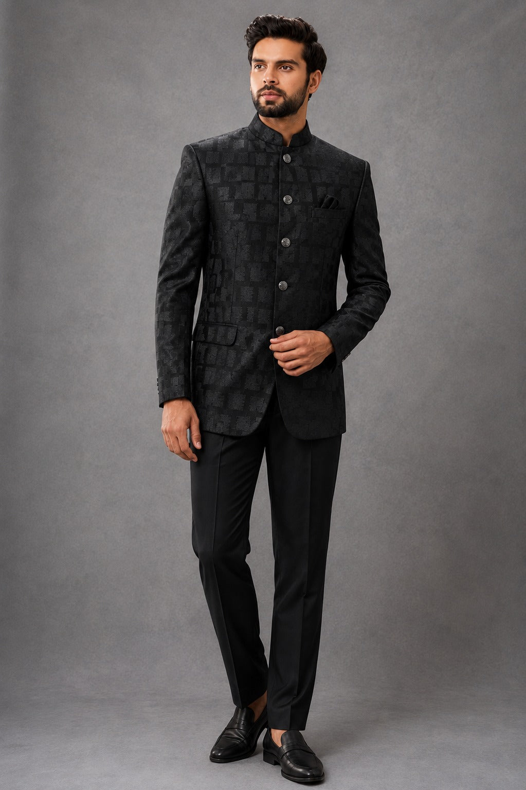 Men's Bandgala Jodhpuri suit  Textured jacquard with nag