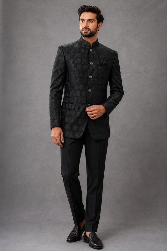 Men's Bandgala Jodhpuri suit  Textured jacquard with nag