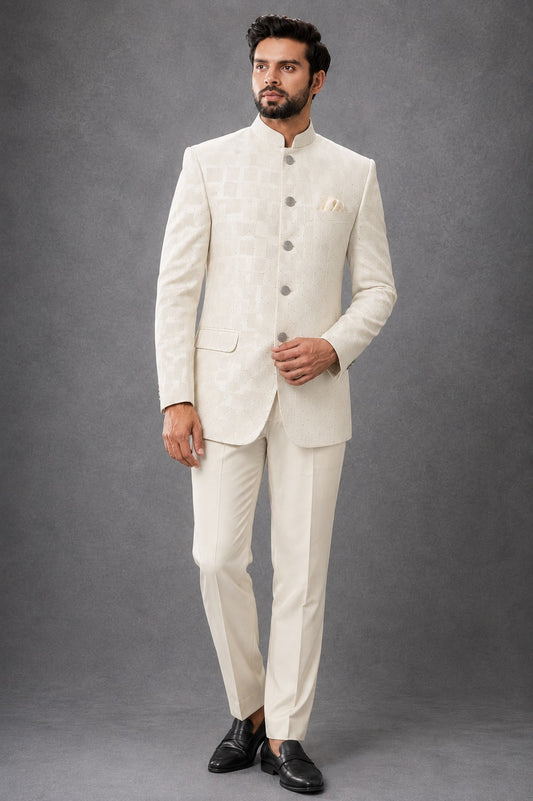 Men's Bandgala Jodhpuri suit Textured jacquard with nag