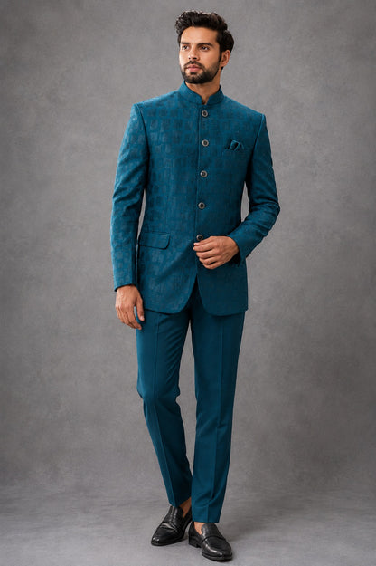 Men's Bandgala Jodhpuri suit  Textured jacquard with nag