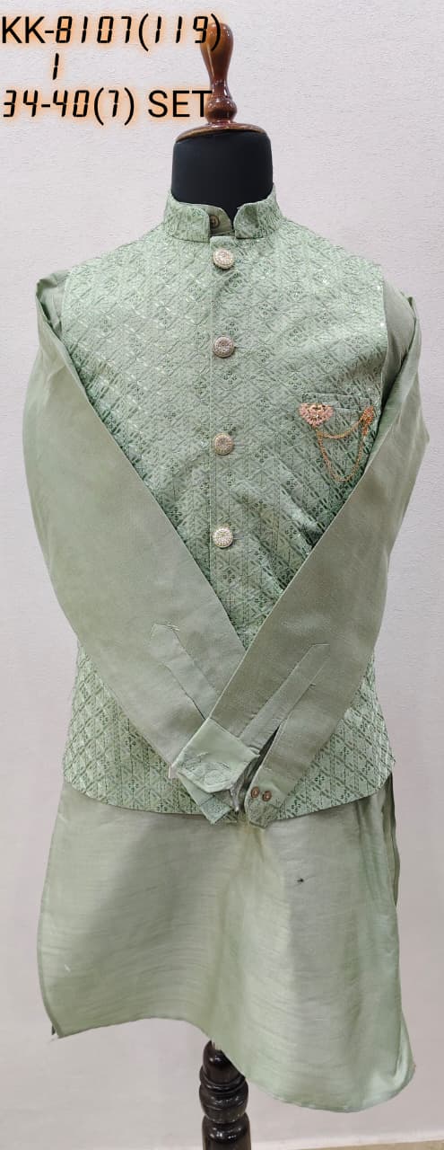 CLUB AK Designer Kurta Pajama Set with Embroidered Nehru Jacket for Men