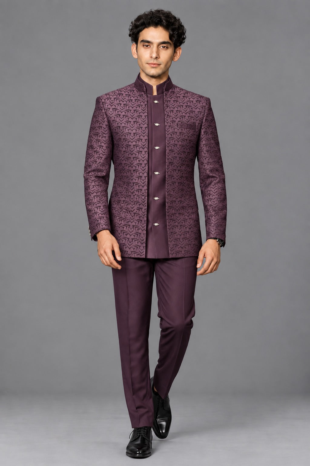 Club AK Men’s Premium Jacquard Bandhgala shrug Suit Set | Traditional Wedding & Festive Wear