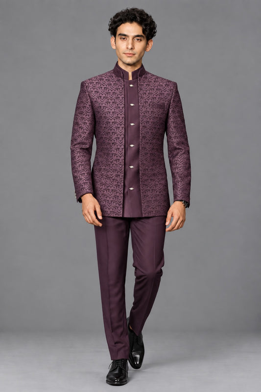 Club AK Men’s Premium Jacquard Bandhgala shrug Suit Set | Traditional Wedding & Festive Wear