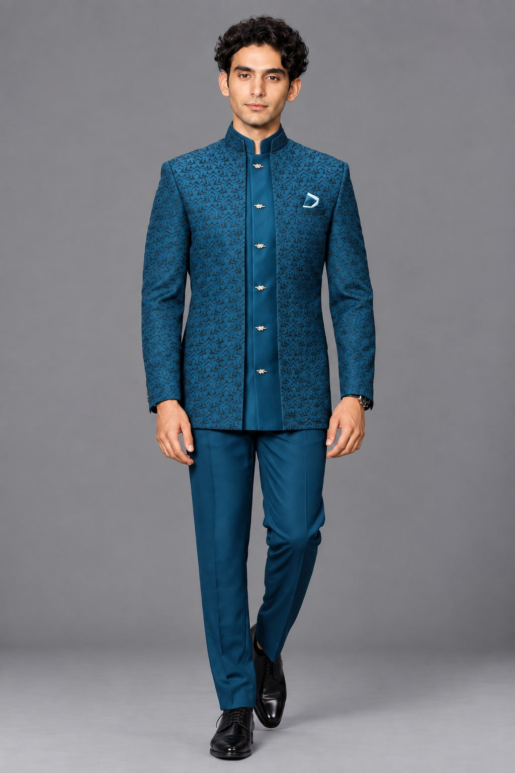 Club AK Men’s Premium Jacquard Bandhgala shrug Suit Set | Traditional Wedding & Festive Wear