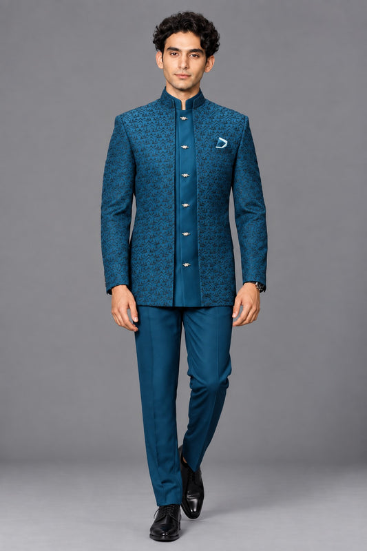 Club AK Men’s Premium Jacquard Bandhgala shrug Suit Set | Traditional Wedding & Festive Wear