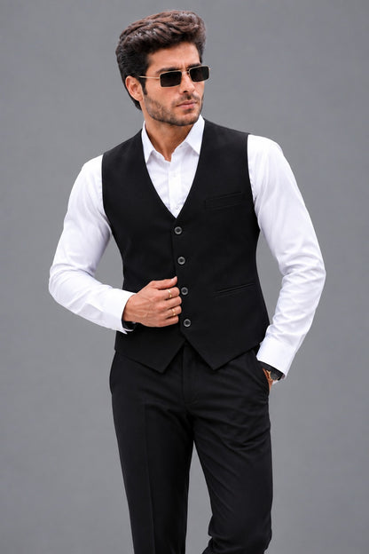 CLUB AK Men’s Designer Tuxedo Suit | Embroidered Party Wear and Black Three piece suit