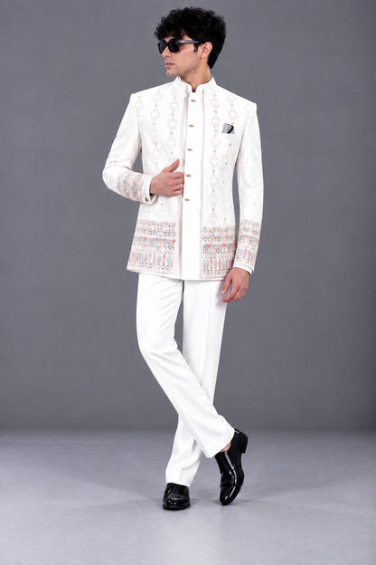 CLUB AK Men’s Premium Embroidered Indo Western Suit with Designer Border Detailing & Matching Trousers
