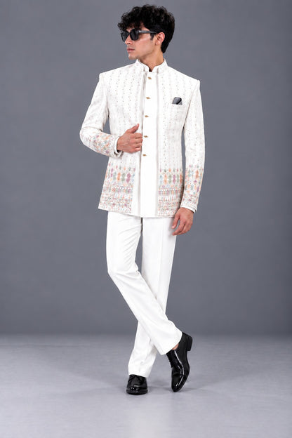 CLUB AK Men’s Premium Designer Indo Western Suit with Embroidered Pattern & Intricate Border Detailing