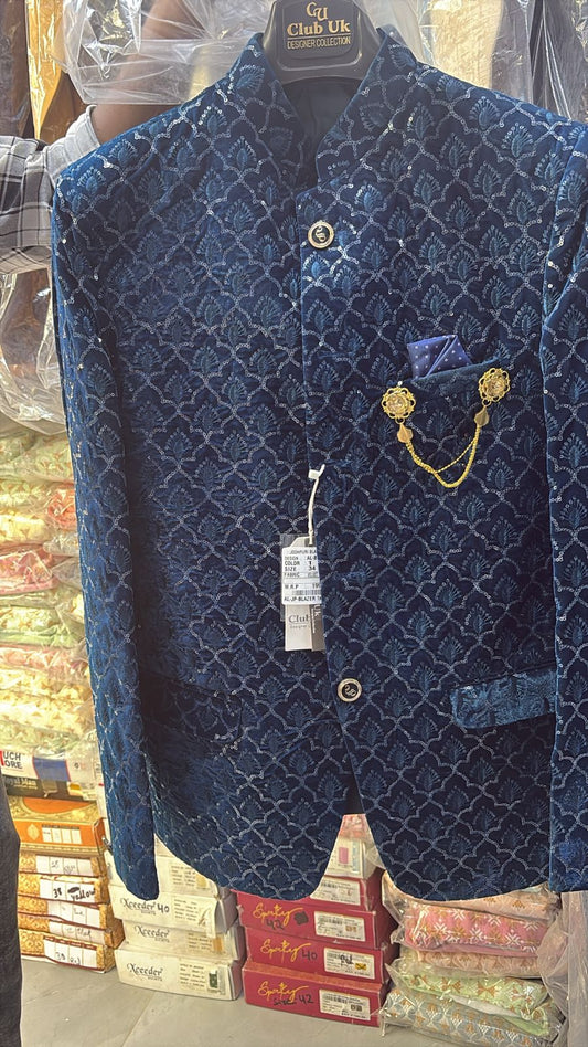 Men's Jodhpuri Velvet blue  Suit With Pant