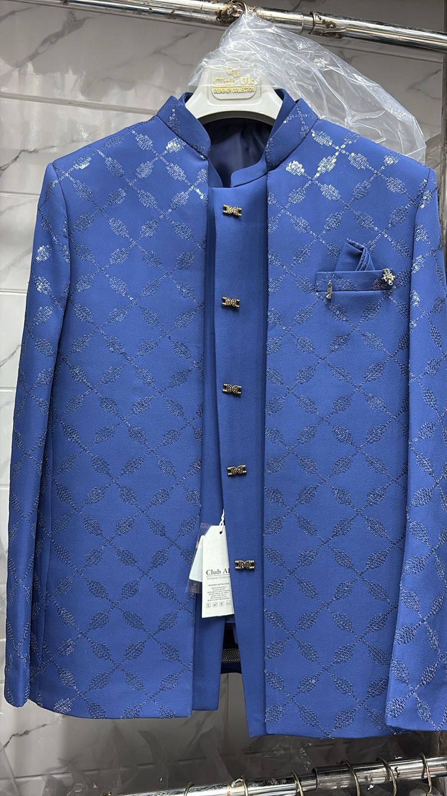 Jodhpuri Blue velvet Suits with Pant for Men for Wedding