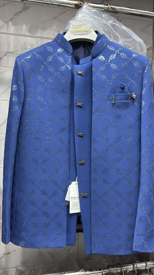 Jodhpuri Blue velvet Suits with Pant for Men for Wedding
