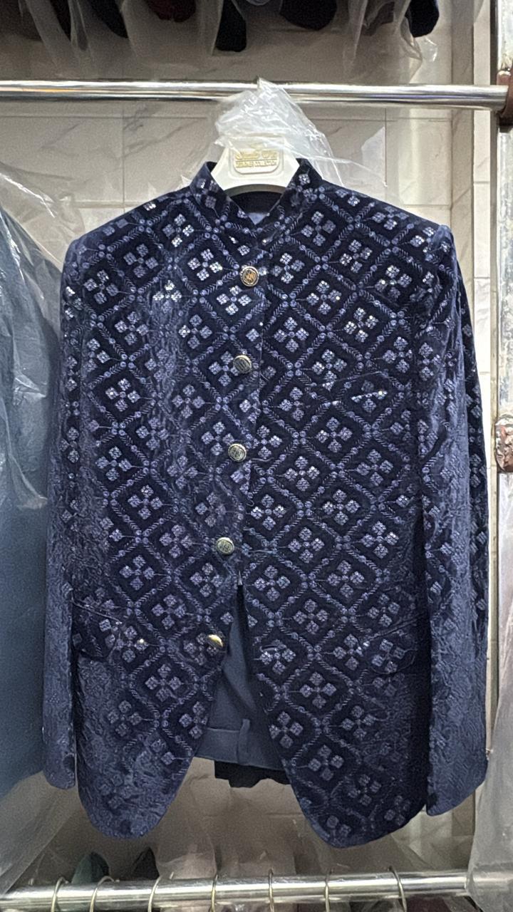 Jodhpuri  Blue velvet Suits with Pant for Men for Wedding