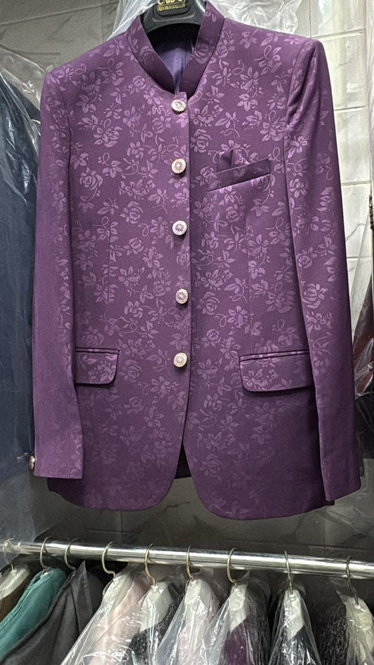 Men's purple jacquard jodhpuri