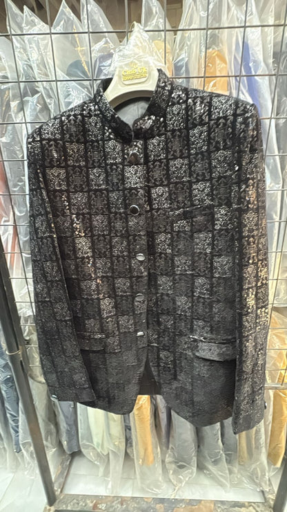 Men's Jodhpuri Velvet Black Suit With Pant