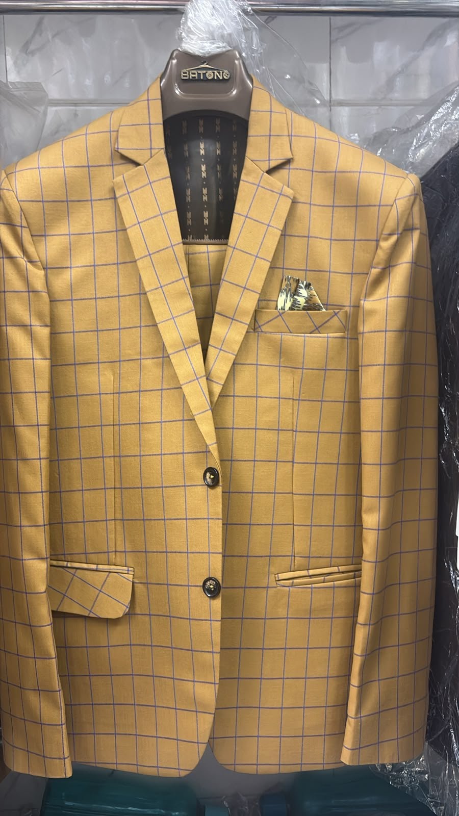 Mustard Gold Checkered 3 Piece Suit for Men