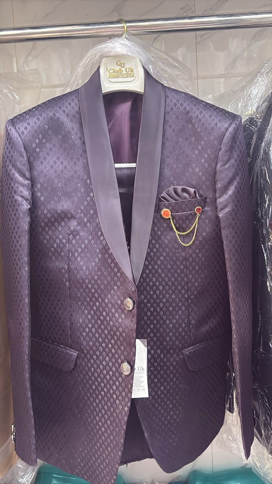 Men's Royal Plum Jacquard 3 Piece Suit