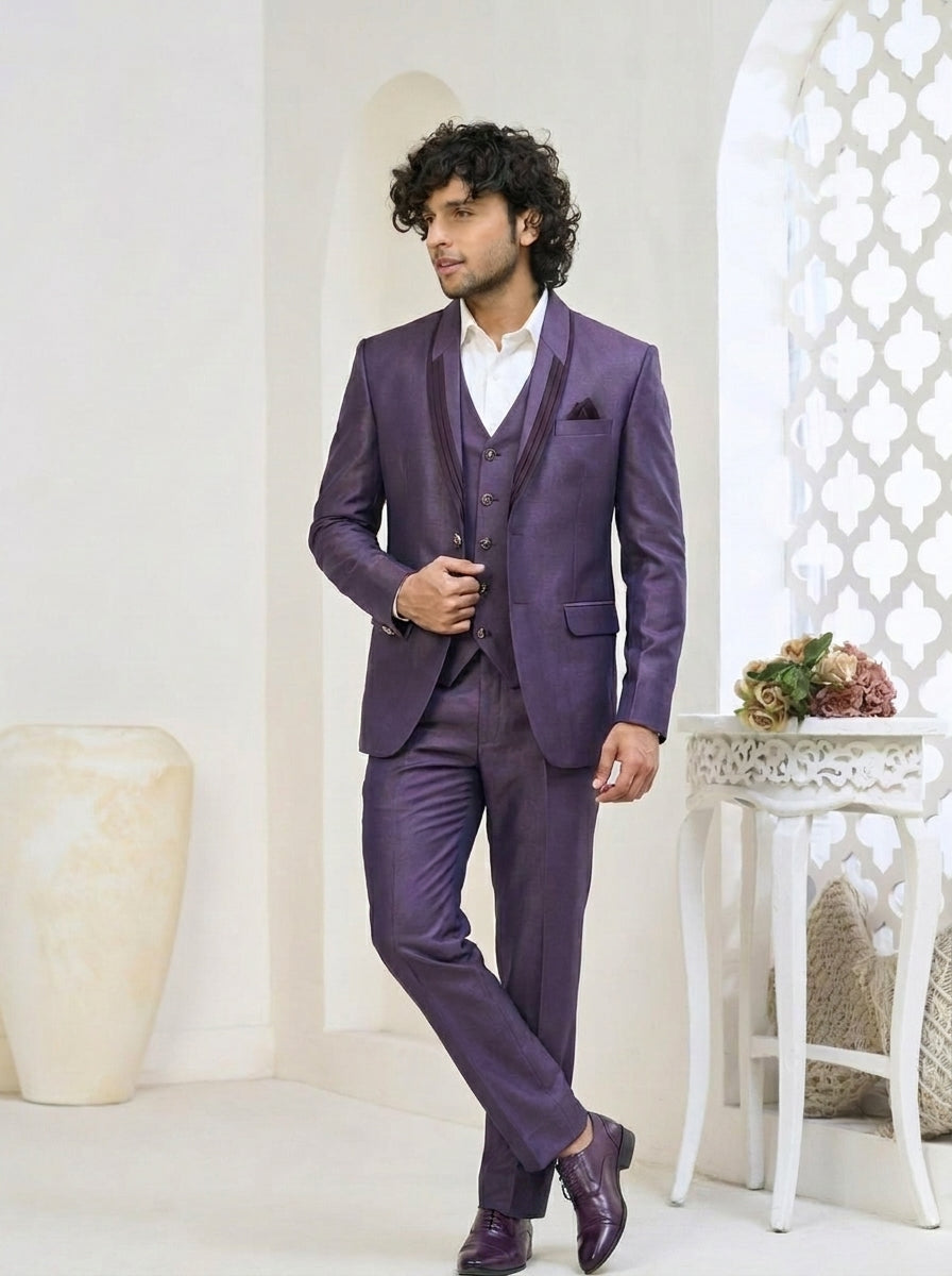 Club AK Men's Royal Lavender Purple Shawl Lapel Three-Piece Suit with Tailored Blazer, Waistcoat & Trousers