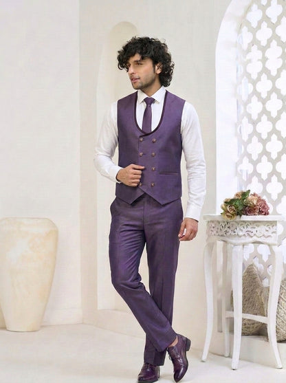 Club AK Men's Royal Lavender Purple Shawl Lapel Three-Piece Suit with Tailored Blazer, Waistcoat & Trousers