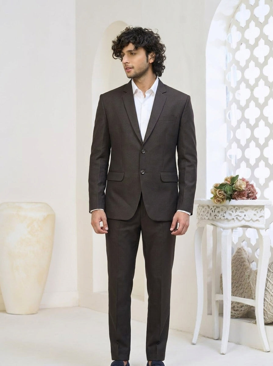 Club AK Men's Espresso Brown Classic Two-Piece Suit with Tailored Blazer & Trousers