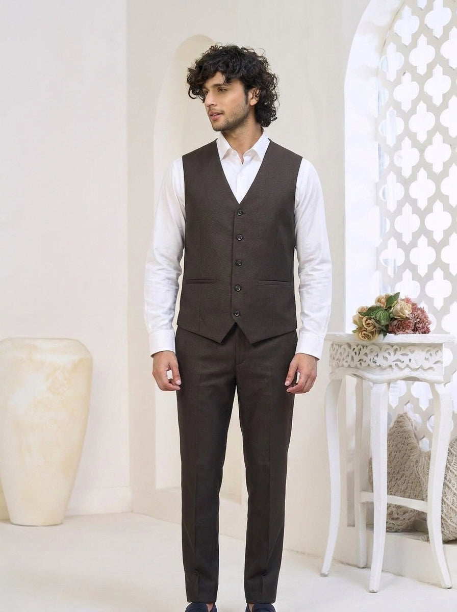 Club AK Men's Espresso Brown Classic Two-Piece Suit with Tailored Blazer & Trousers