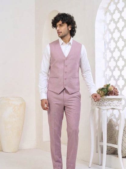Club AK Men's Blush Pink Premium Three-Piece Suit with Tailored Blazer, Waistcoat & Trousers