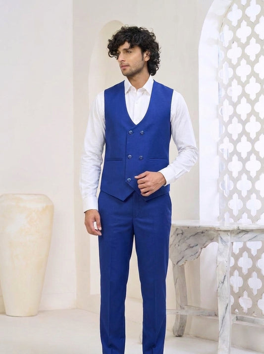 Club AK Men's Electric Royal Blue Shawl Lapel Three-Piece Suit