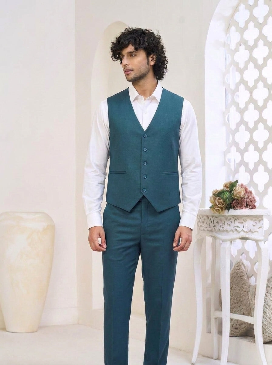 Club AK Men's Ocean Teal Three-Piece Suit with Tailored Blazer, Waistcoat & Trousers