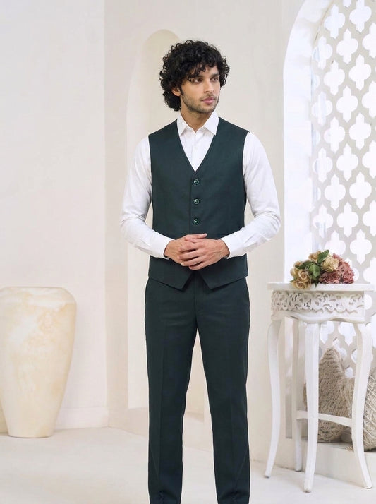 Club AK Men's Emerald Green Shawl Lapel Three-Piece Suit with Designer Blazer, Waistcoat & Trousers