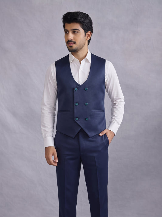 Club AK Men's Premium Navy Blue 3 Piece Suit | Wedding Wear